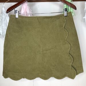 Mi Ami Womens Scalloped Hem Mini Skirt Olive Green Size Large